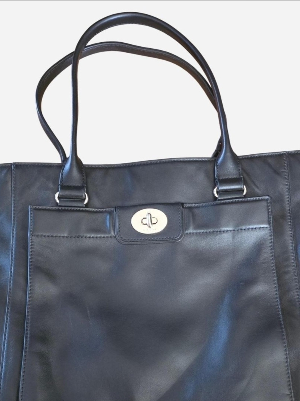 kate spade Black Leather Shoulder Tote with Gold Turn-Lock